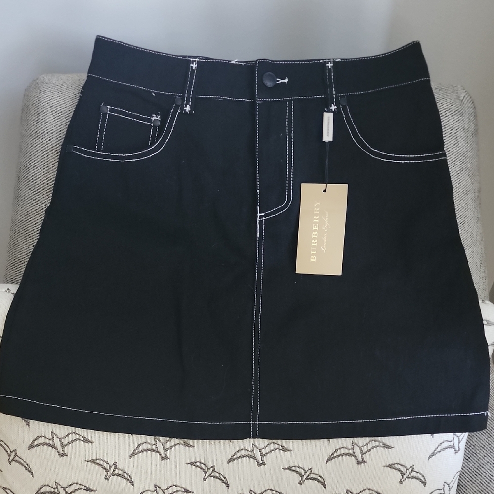 Burberry Black Mini Skirt with White Stitching